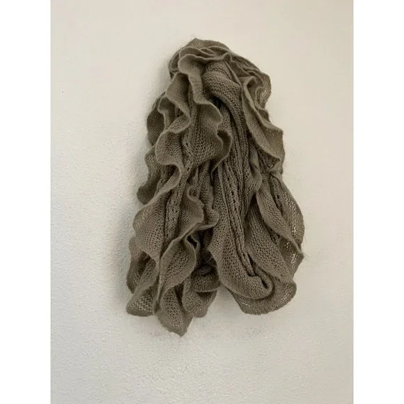 Infinity Scarf Set Of 2 Scarves Blue Brown Neutral Soft Acrylic Fringe Ruffle OS - Picture 4 of 5